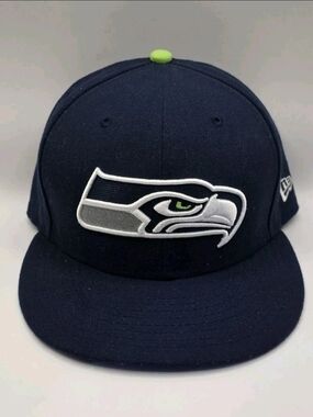 Seattle Seahawks New Era Hat Blue Logo Fitted 59Fifty Cap Size 7 1/2